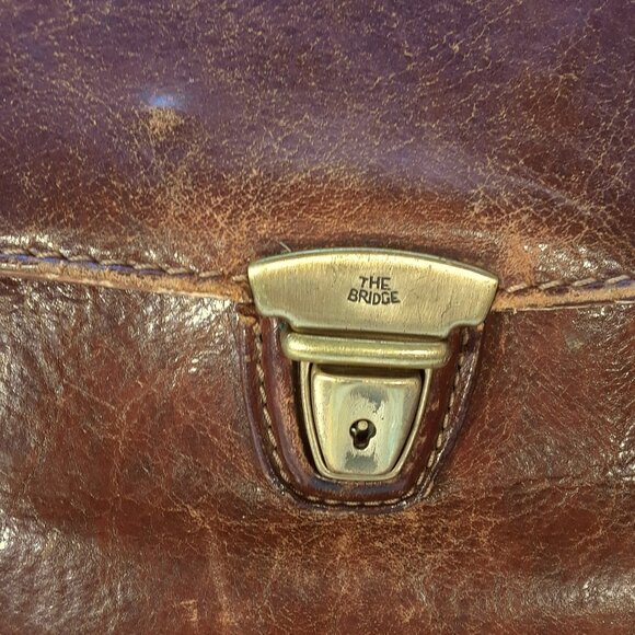 The Bridge Vintage Brown Briefcase Document Bag Real Leather Italy Attaché - Picture 2 of 13